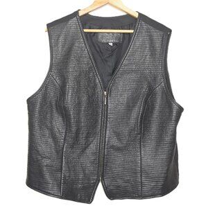 Preston & York Black Lambskin Leather Front Stitched V-Neck Vest 2X Biker Punk